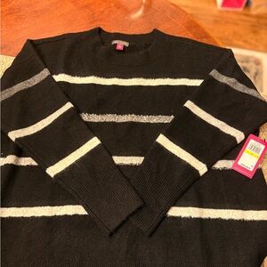 Vince Camuto Black and Gray Striped Women's Sweater